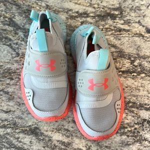 Under Armor little girls size 12 tennis shoes grey, blue, pink NWOT
